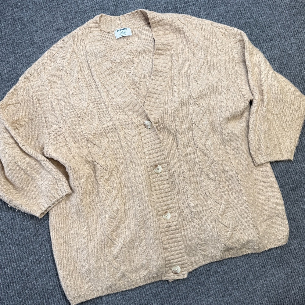 Old Navy Sweater Womens 3XL Oat Beige Oversized Chunky Cardigan Cable Knit